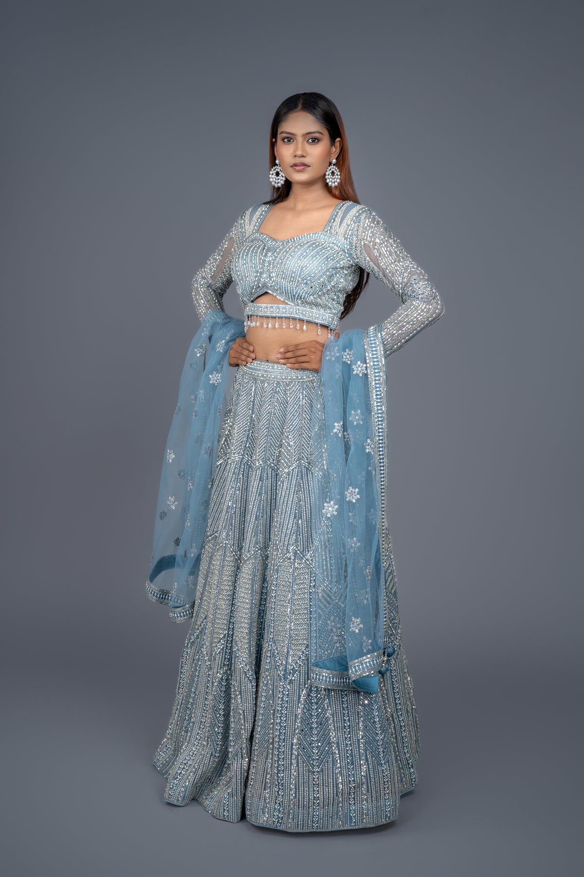 Slay in this beautiful blue lehenga.