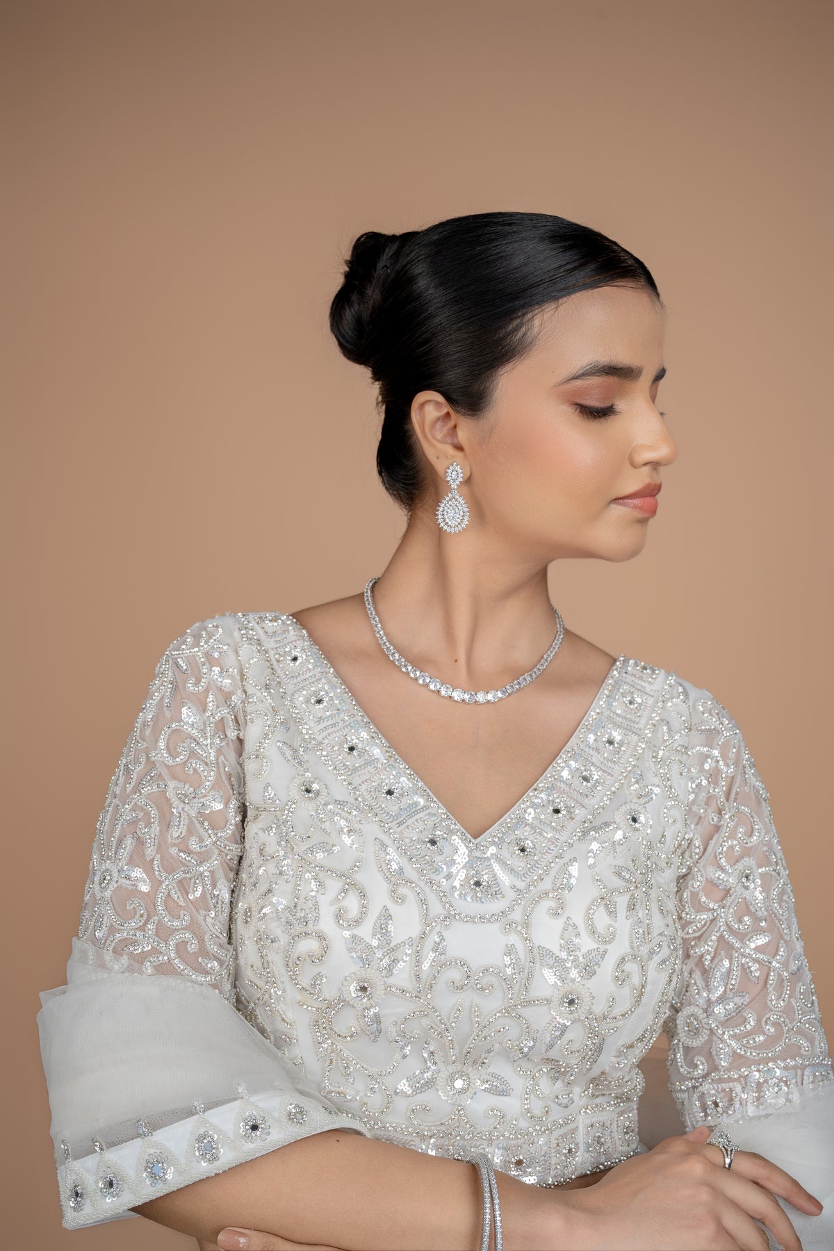 hand work lehenga in white colour and heavy border.