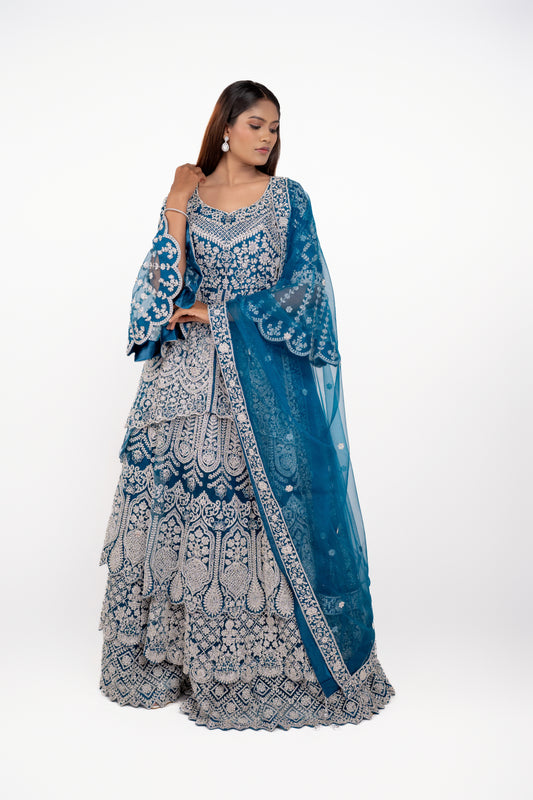 Turquoise Blue Designer indo western pakistani style
