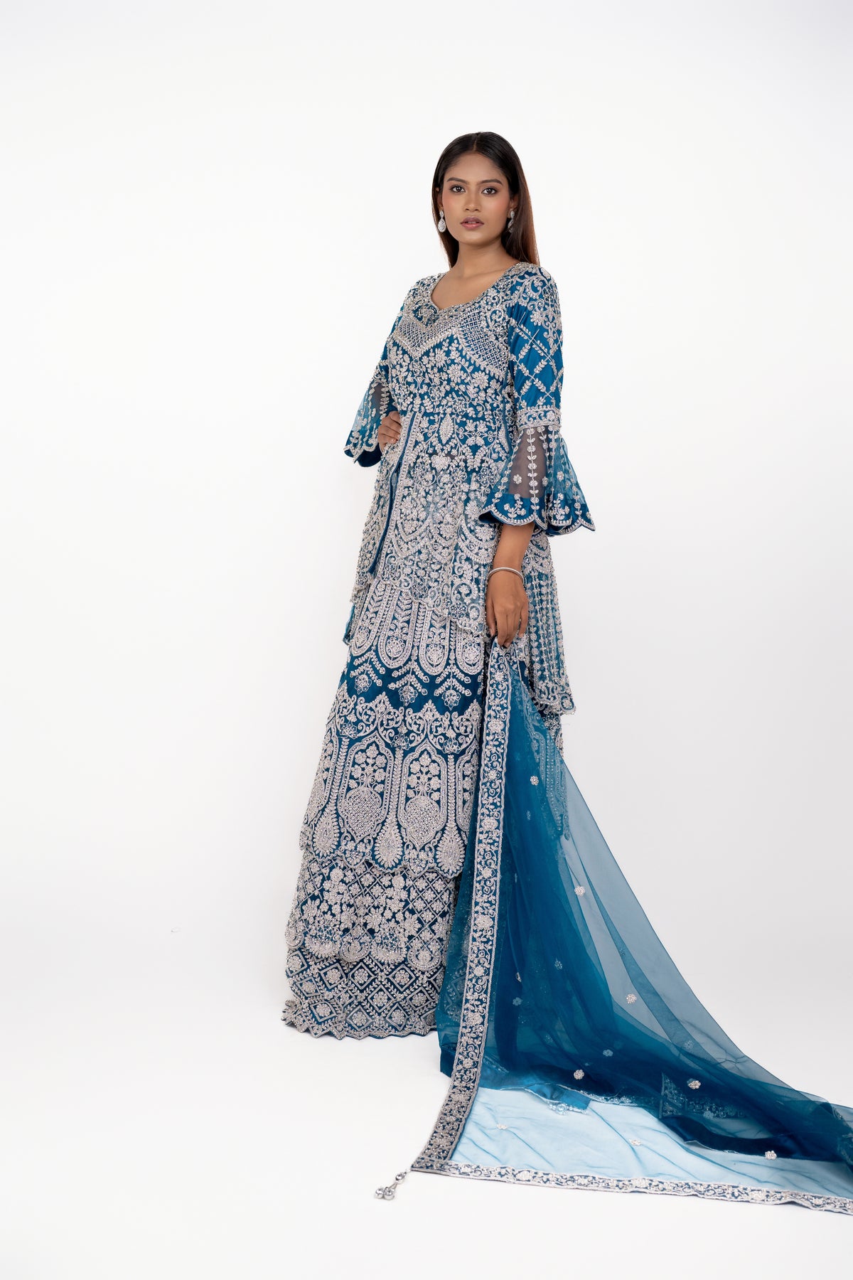 Turquoise Blue Designer indo western pakistani style