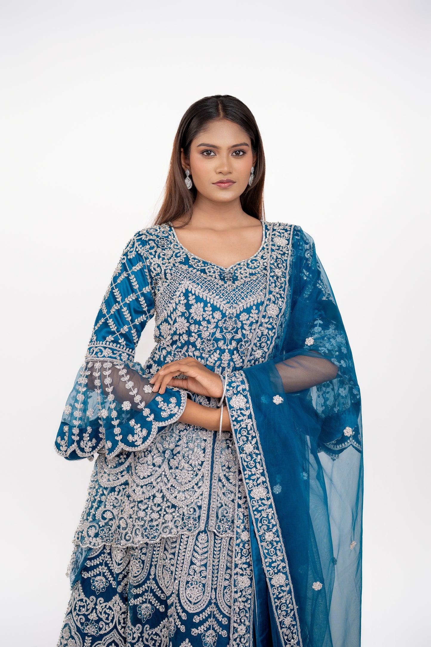 Turquoise Blue Designer indo western pakistani style
