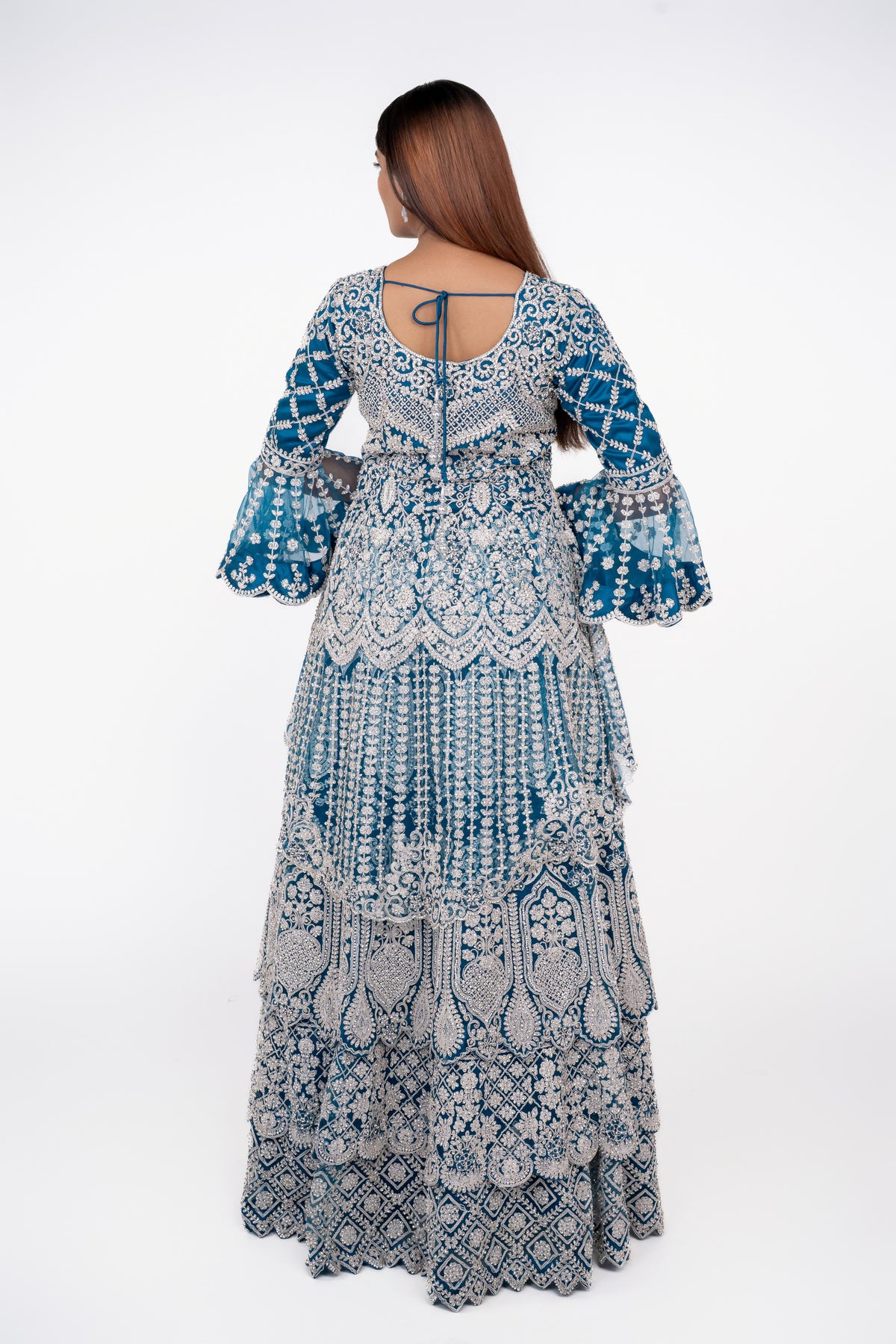 Turquoise Blue Designer indo western pakistani style