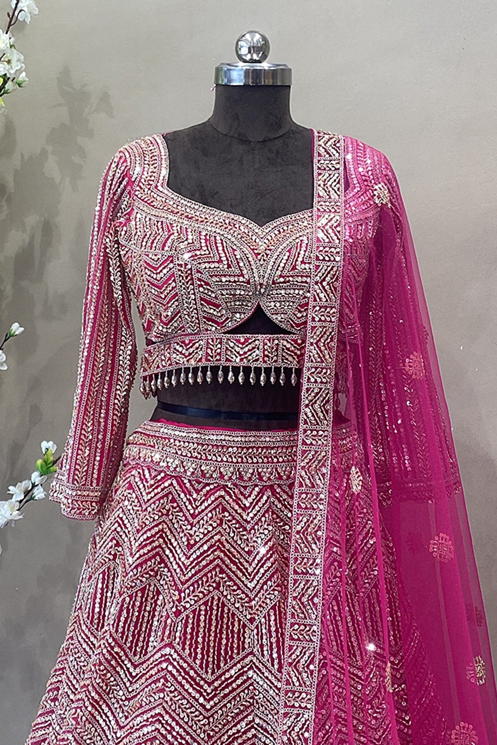 Designer Rani Lehenga Choli with Beads Work - Wedding & Bridesmaid Lehenga