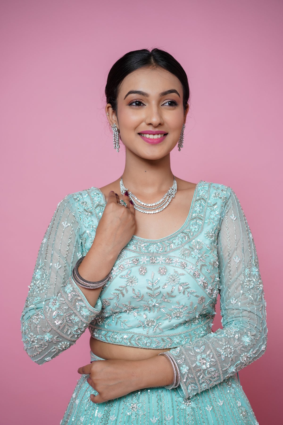 ombre green lehenga with handwork.