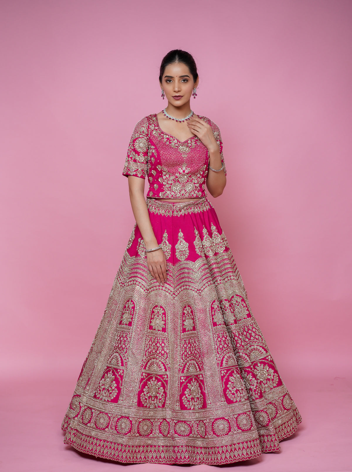 Rani Pink pure zardoshi bridal lehenga with colour and size customisation option available