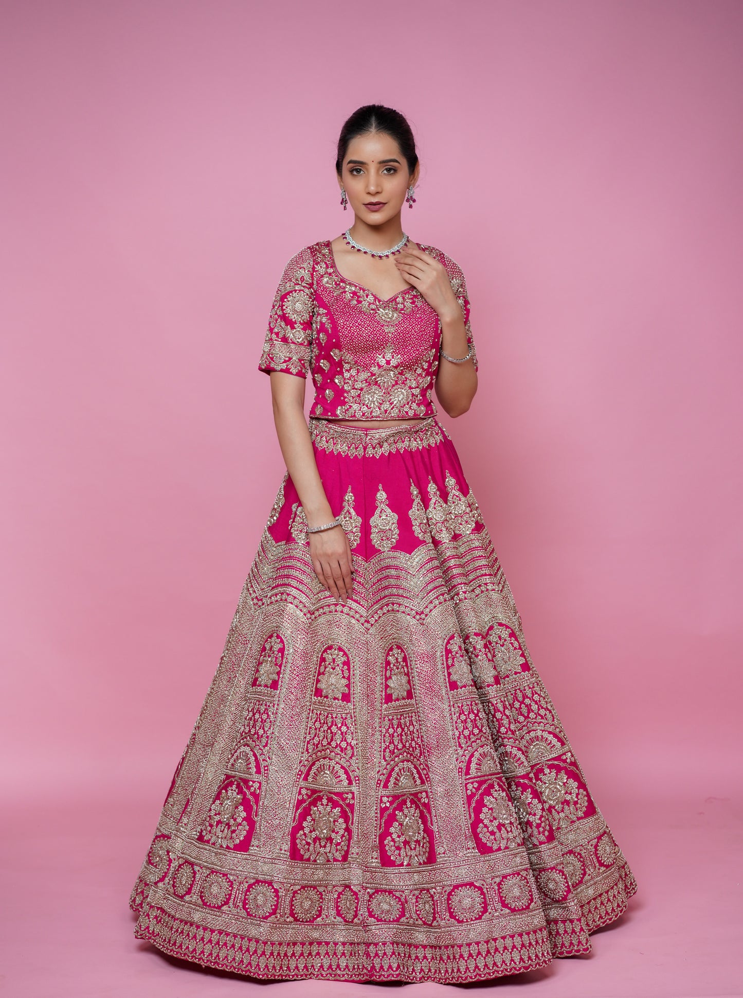 Rani Pink pure zardoshi bridal lehenga with colour and size customisation option available