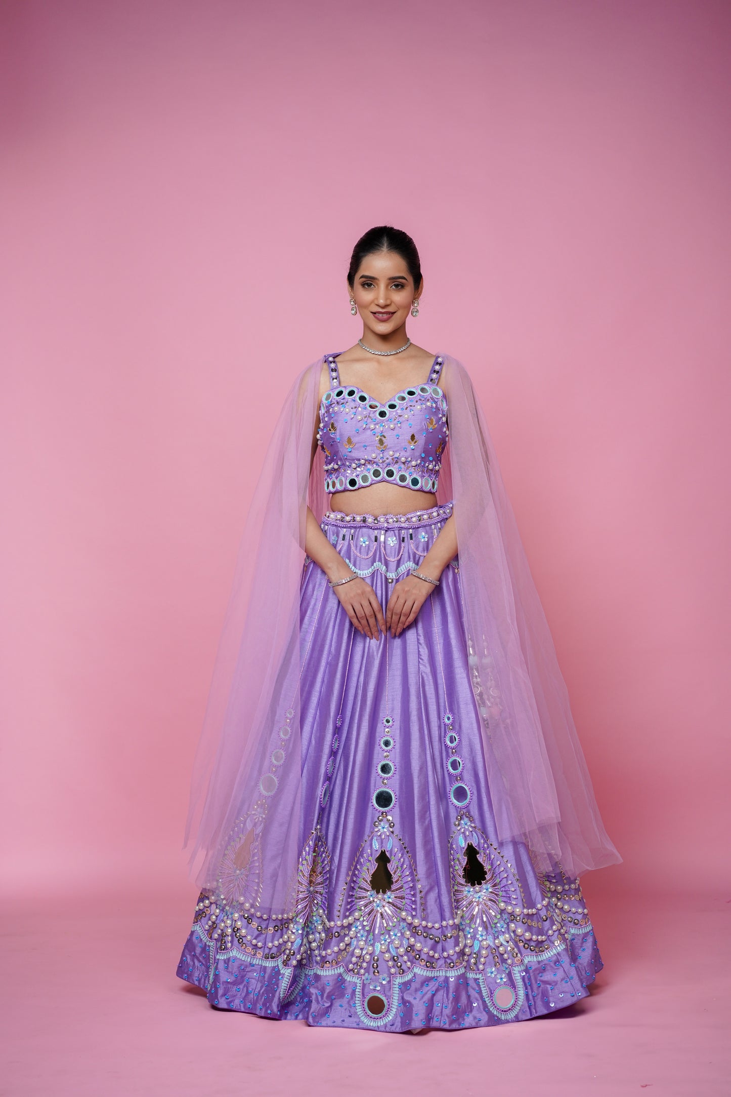 designer inspired sangeet lehenga in lavender colour