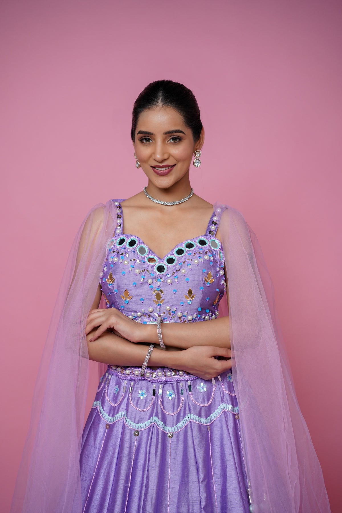 designer inspired sangeet lehenga in lavender colour