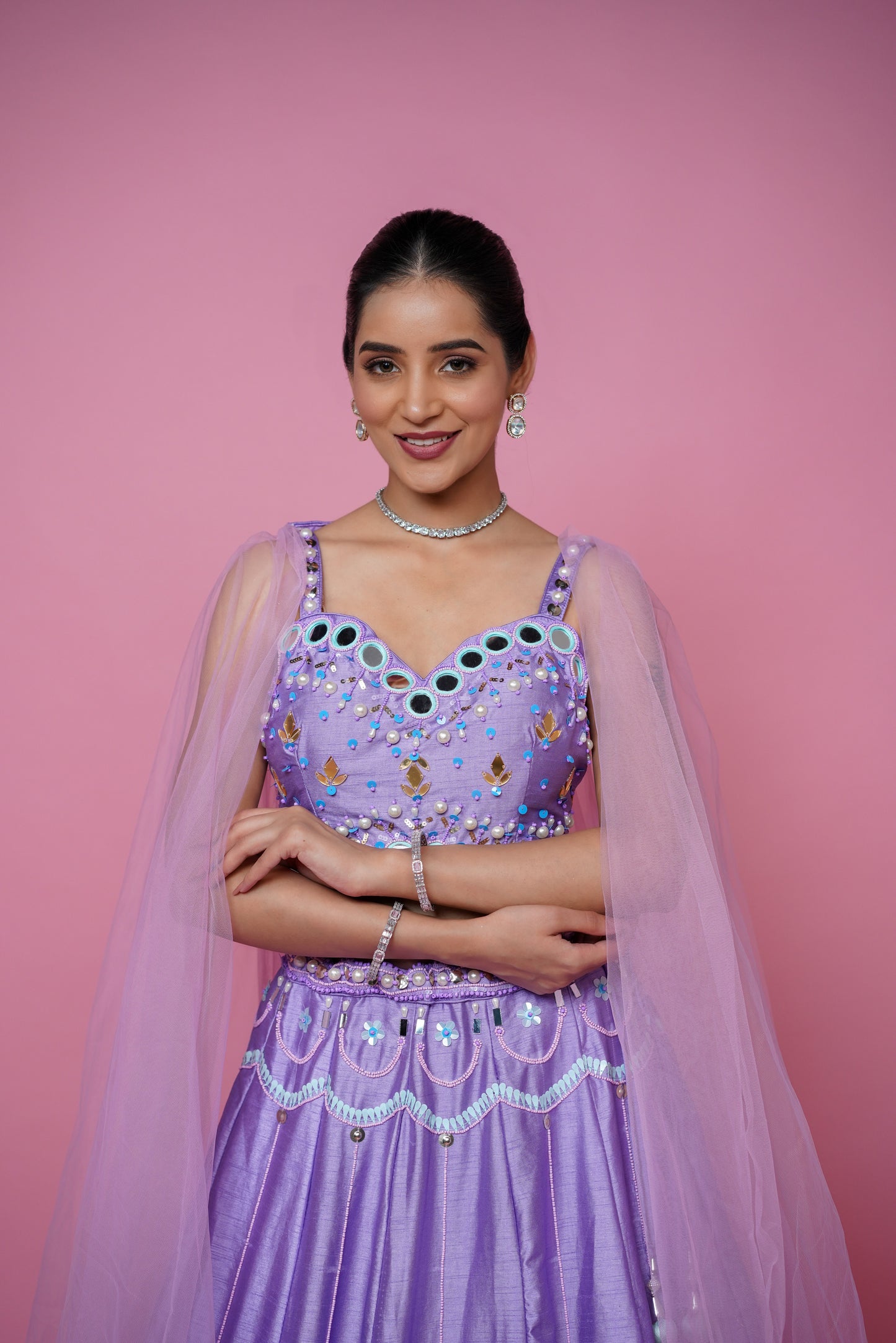 designer inspired sangeet lehenga in lavender colour