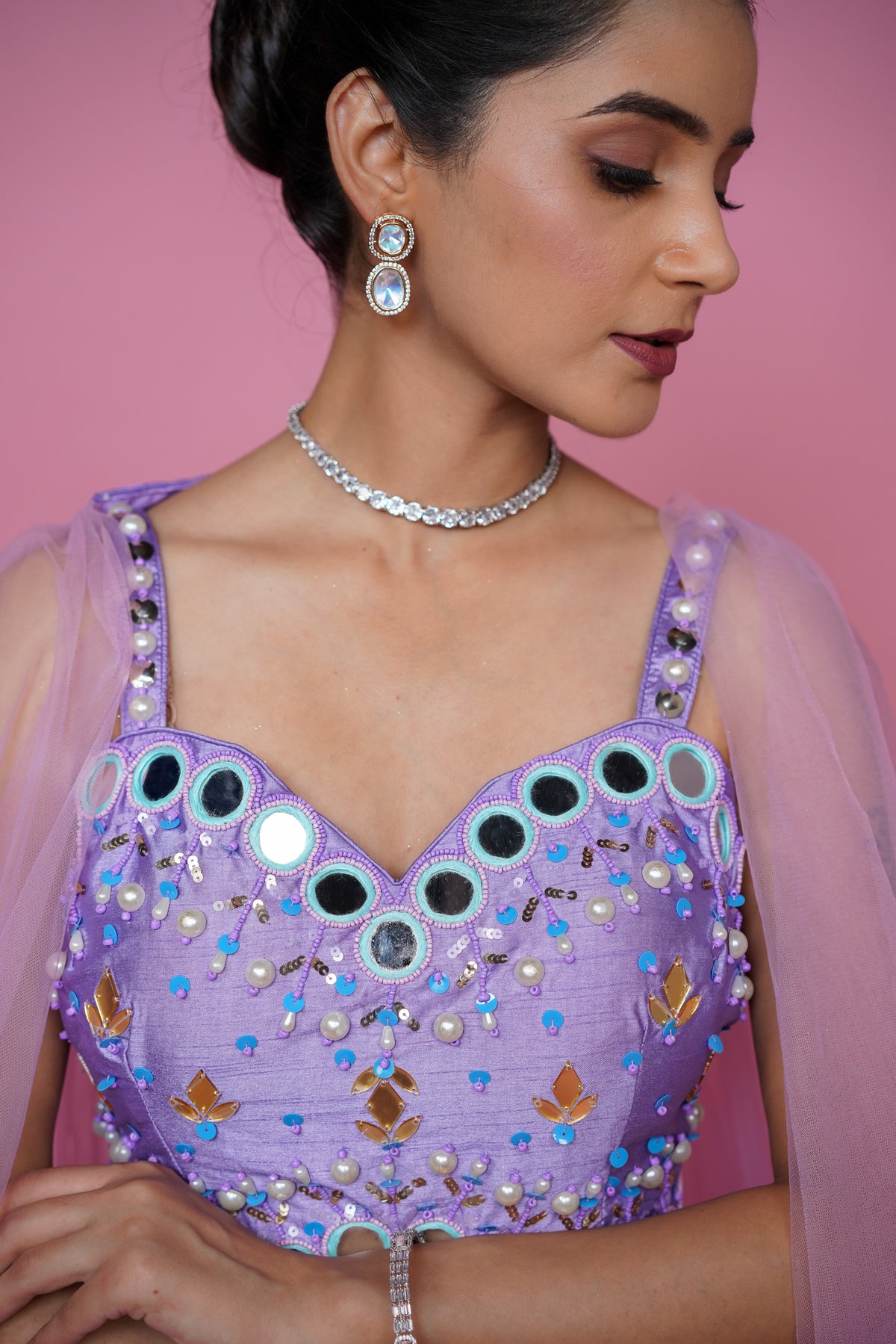 designer inspired sangeet lehenga in lavender colour