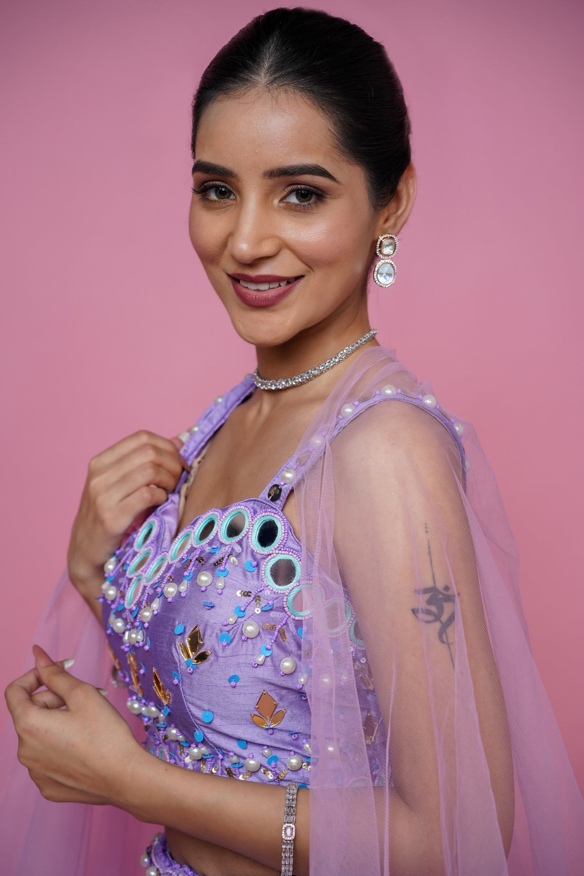 designer inspired sangeet lehenga in lavender colour