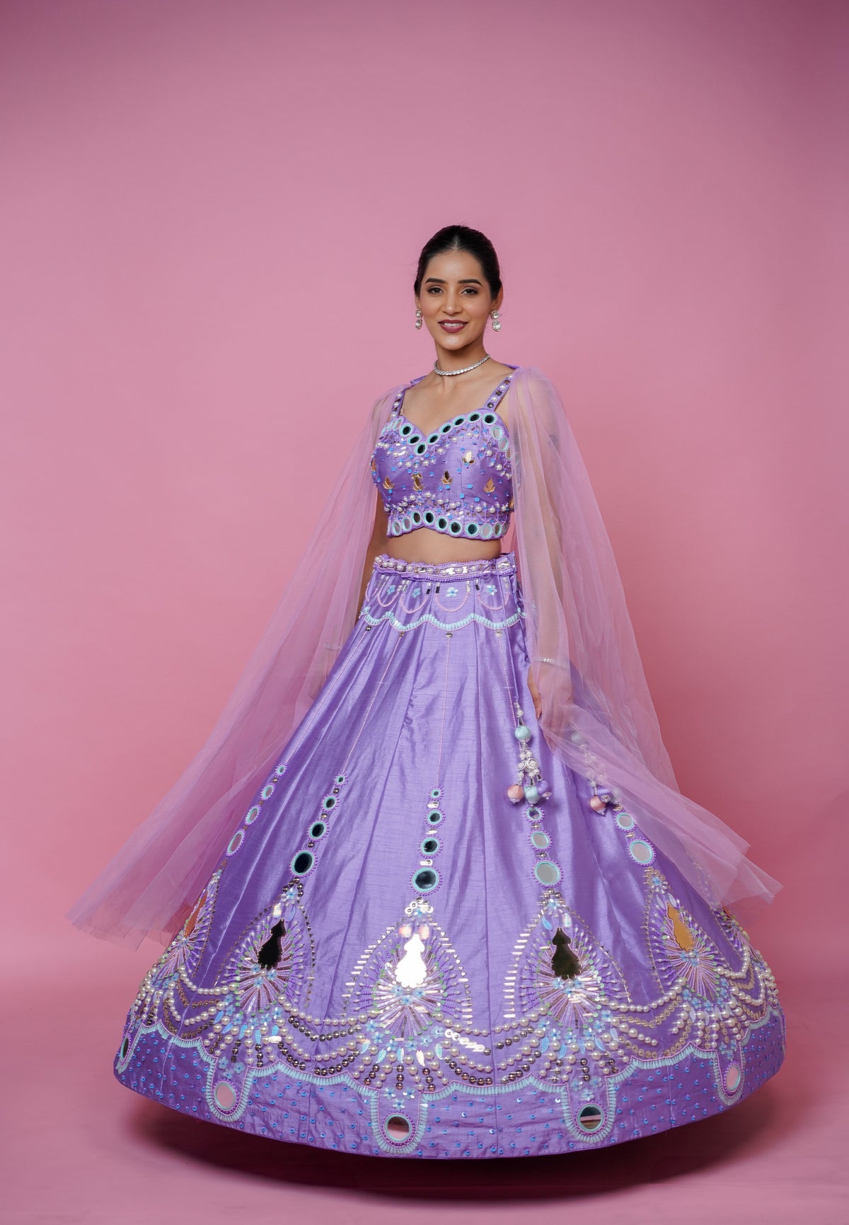 designer inspired sangeet lehenga in lavender colour