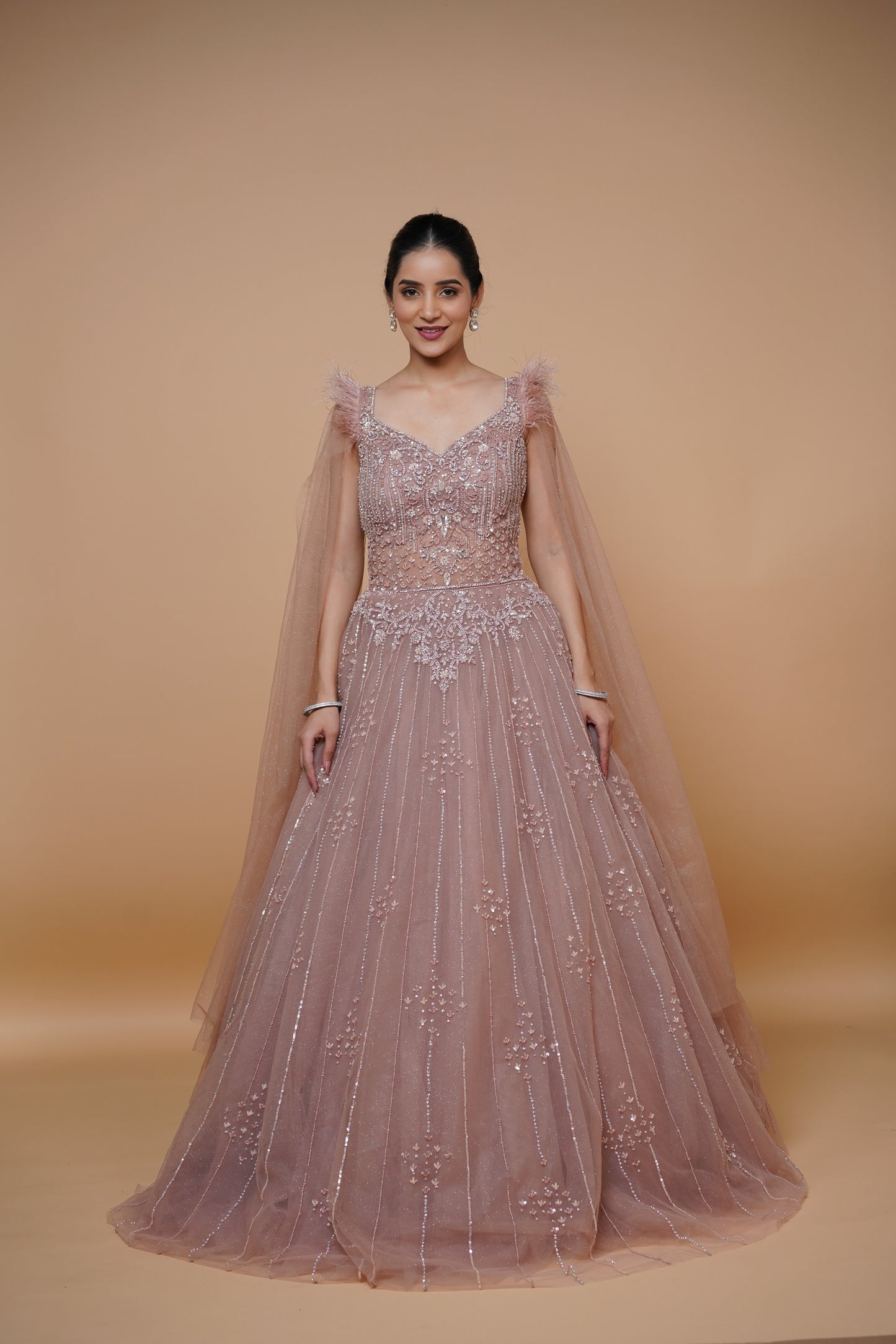 rose gold gown in handwork design