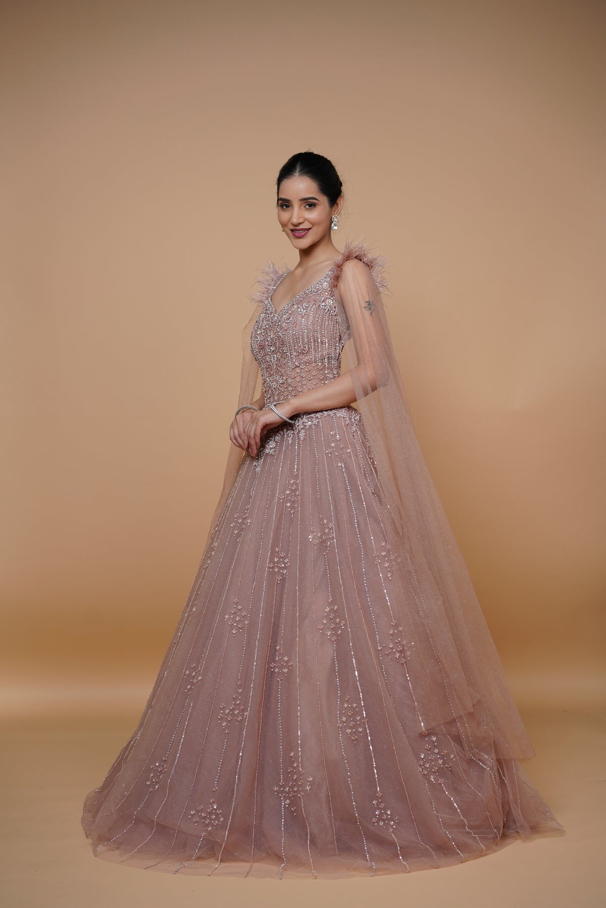 rose gold gown in handwork design
