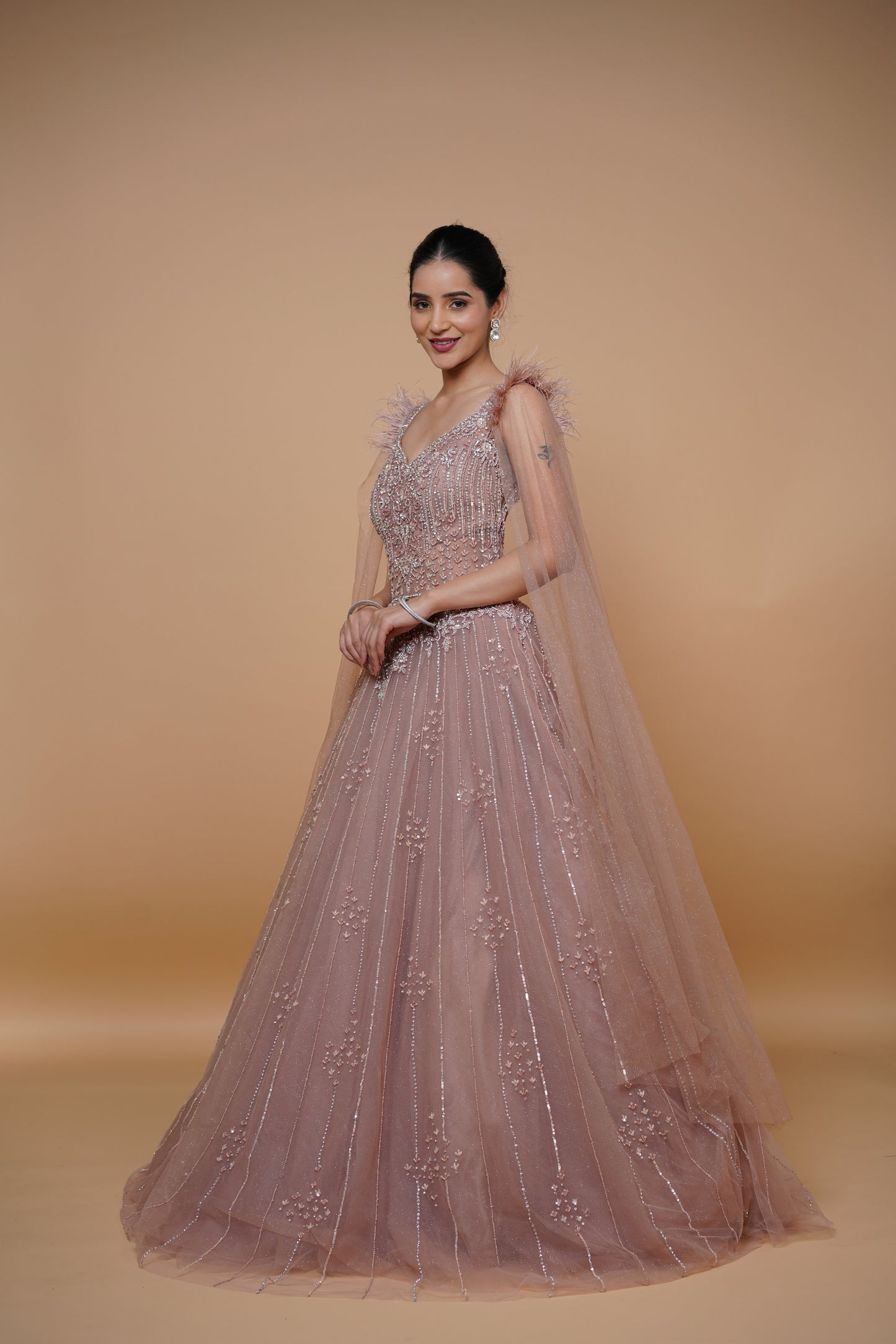 rose gold gown in handwork design