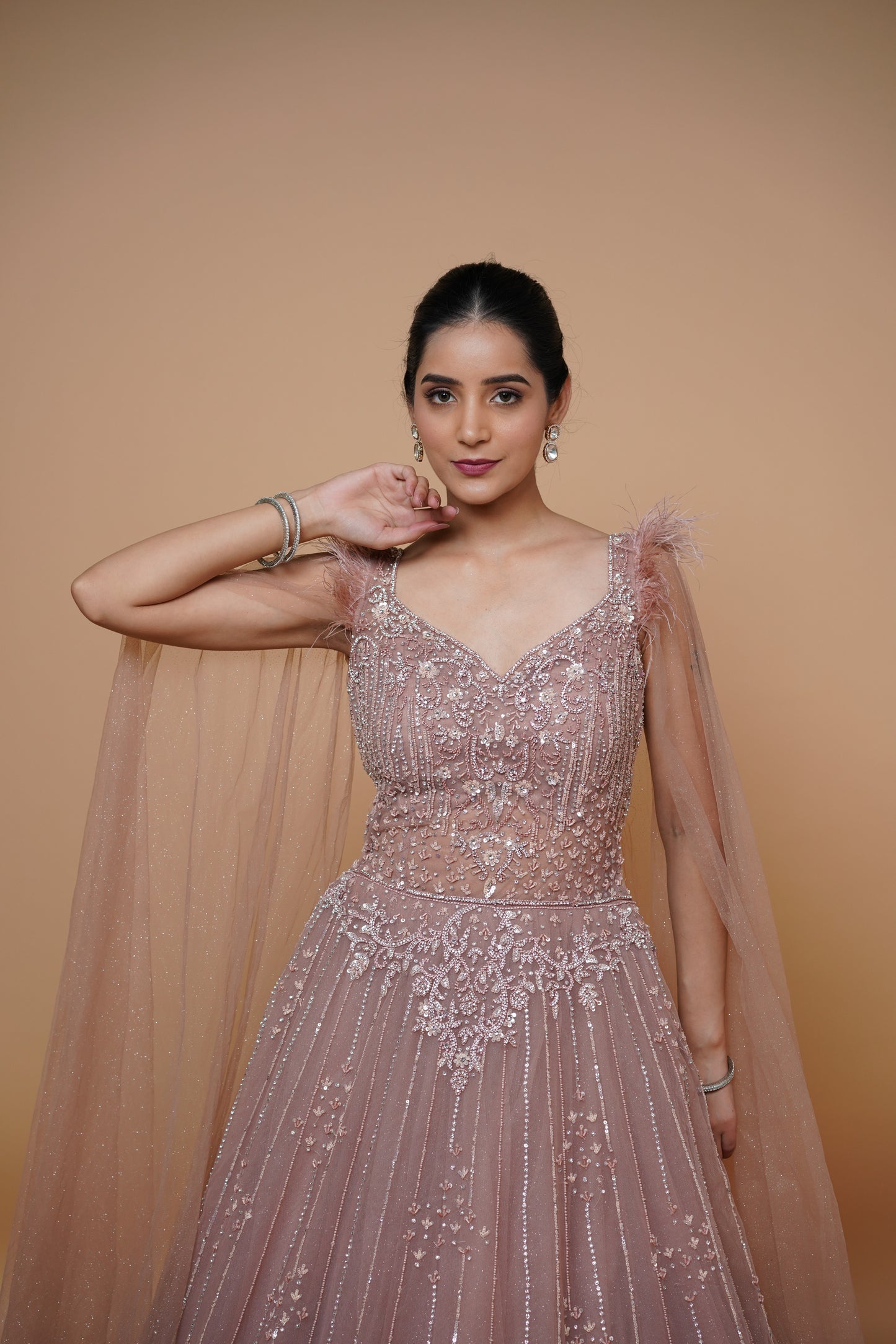 rose gold gown in handwork design