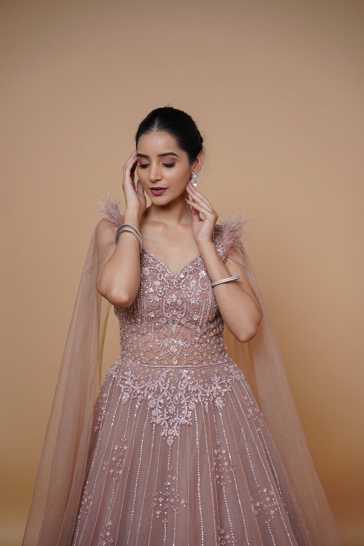 rose gold gown in handwork design