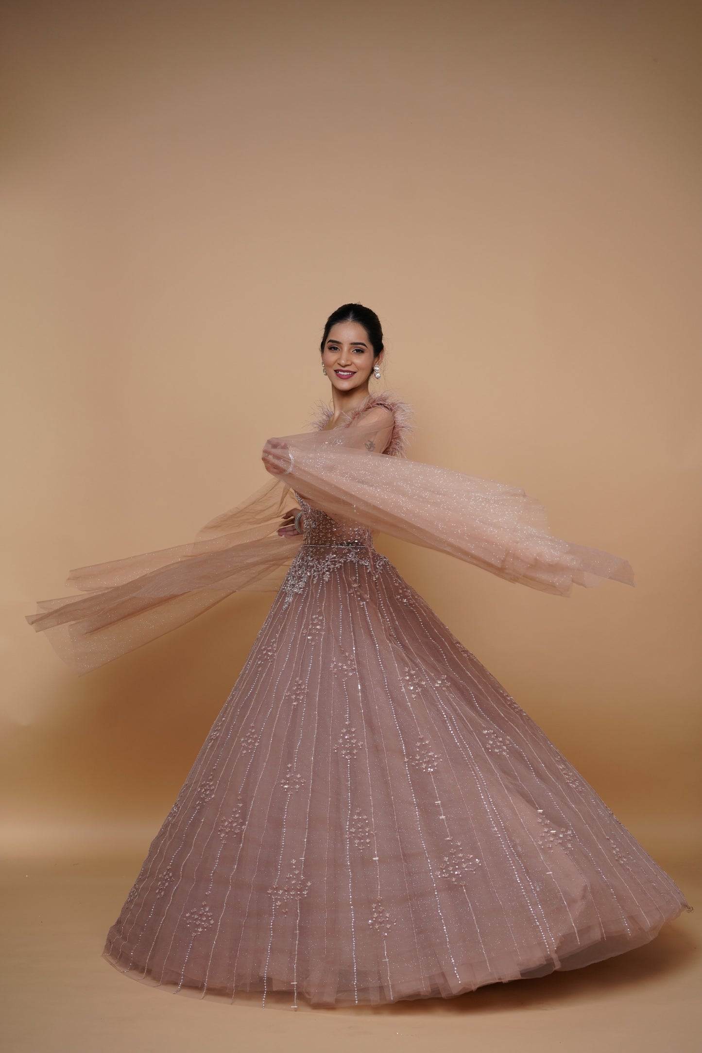 rose gold gown in handwork design