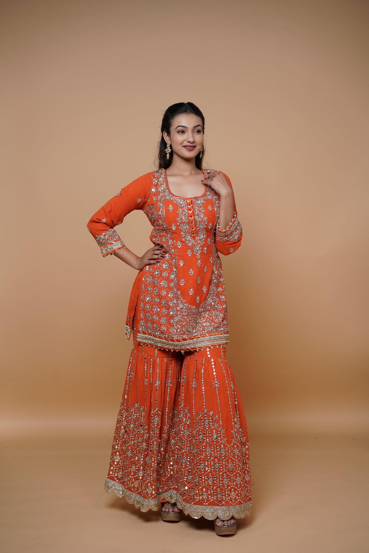 Rust Orange colour bridal sharara