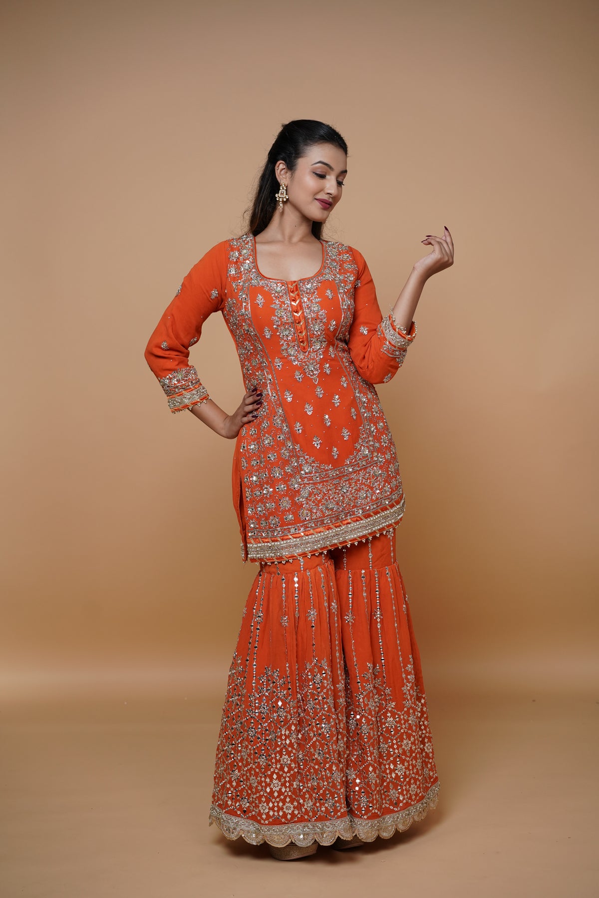 Rust Orange colour bridal sharara