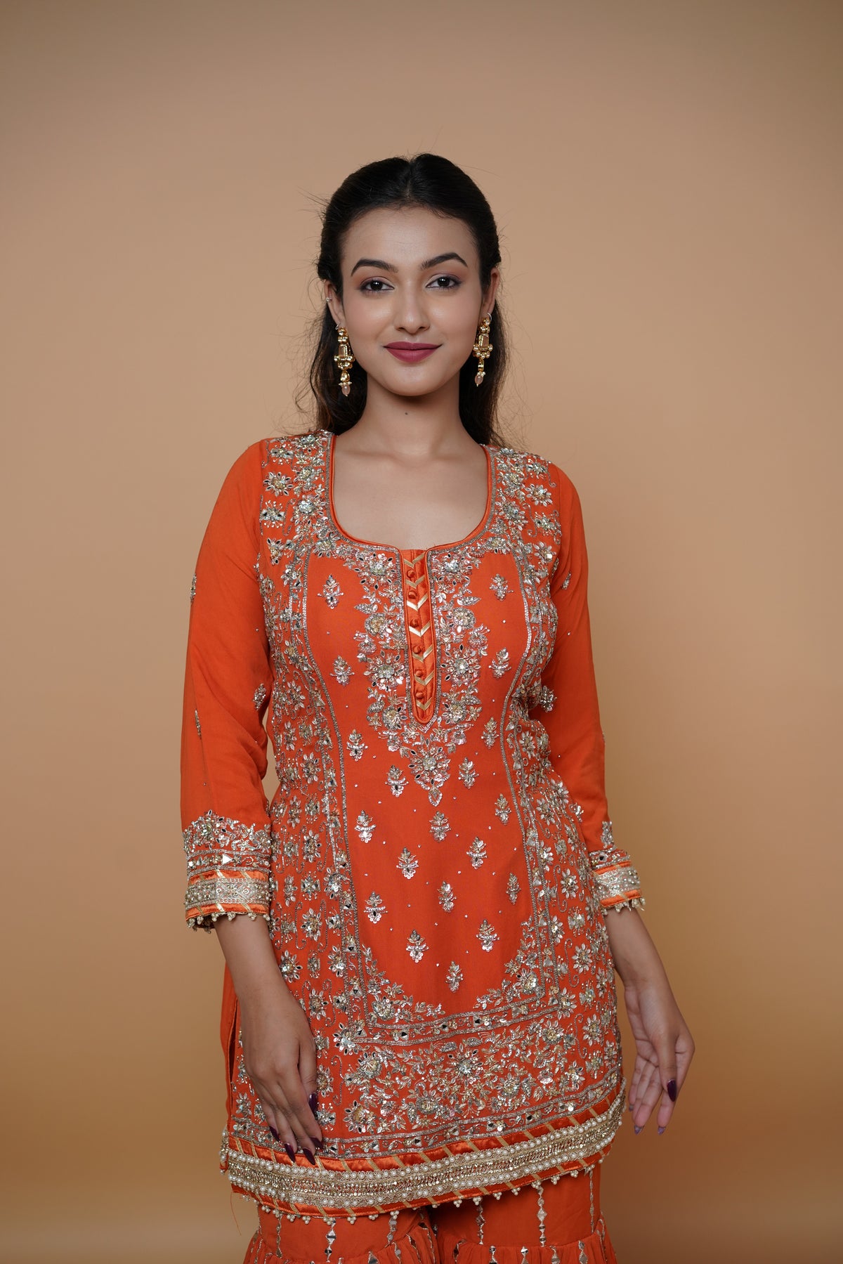 Rust Orange colour bridal sharara