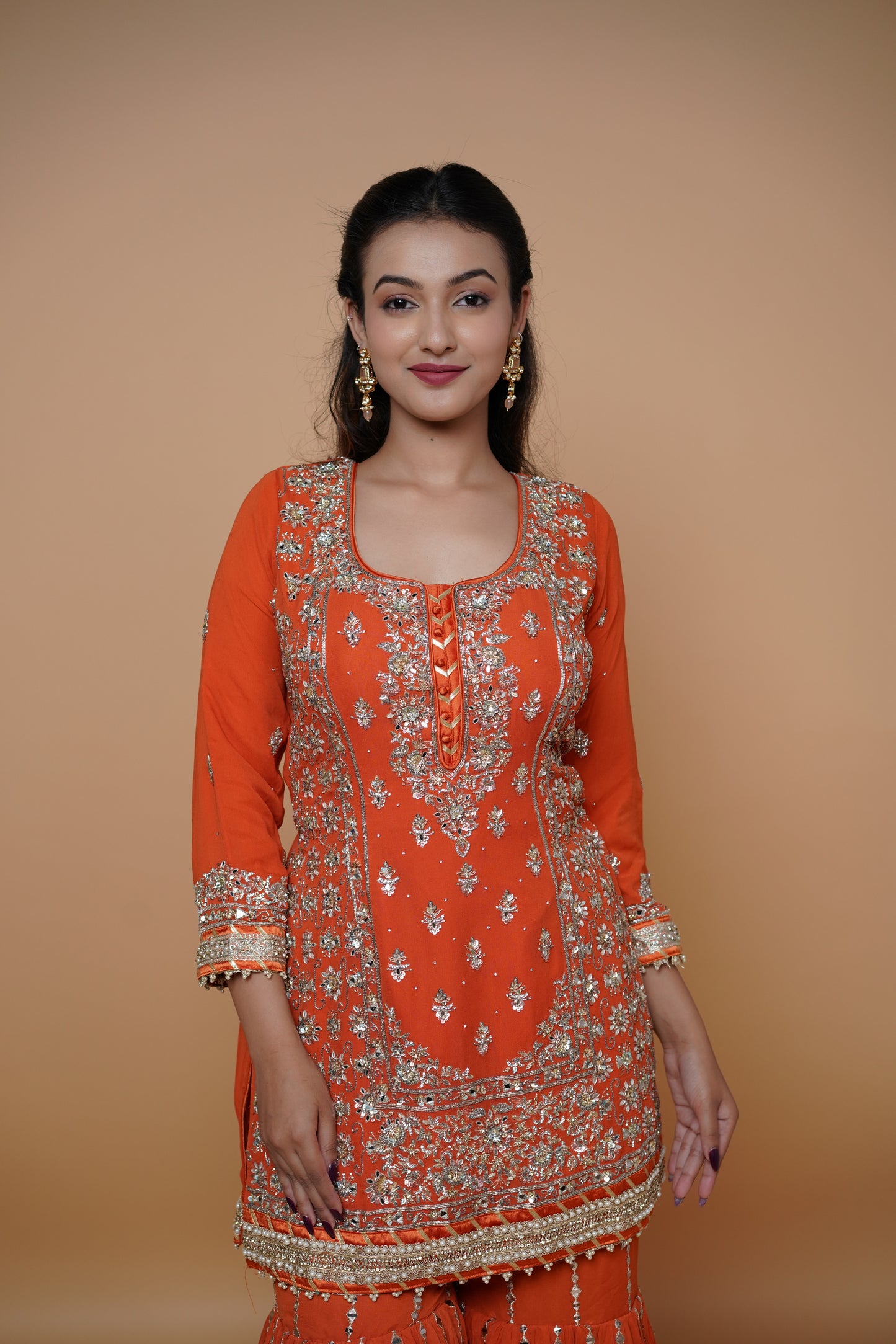 Rust Orange colour bridal sharara