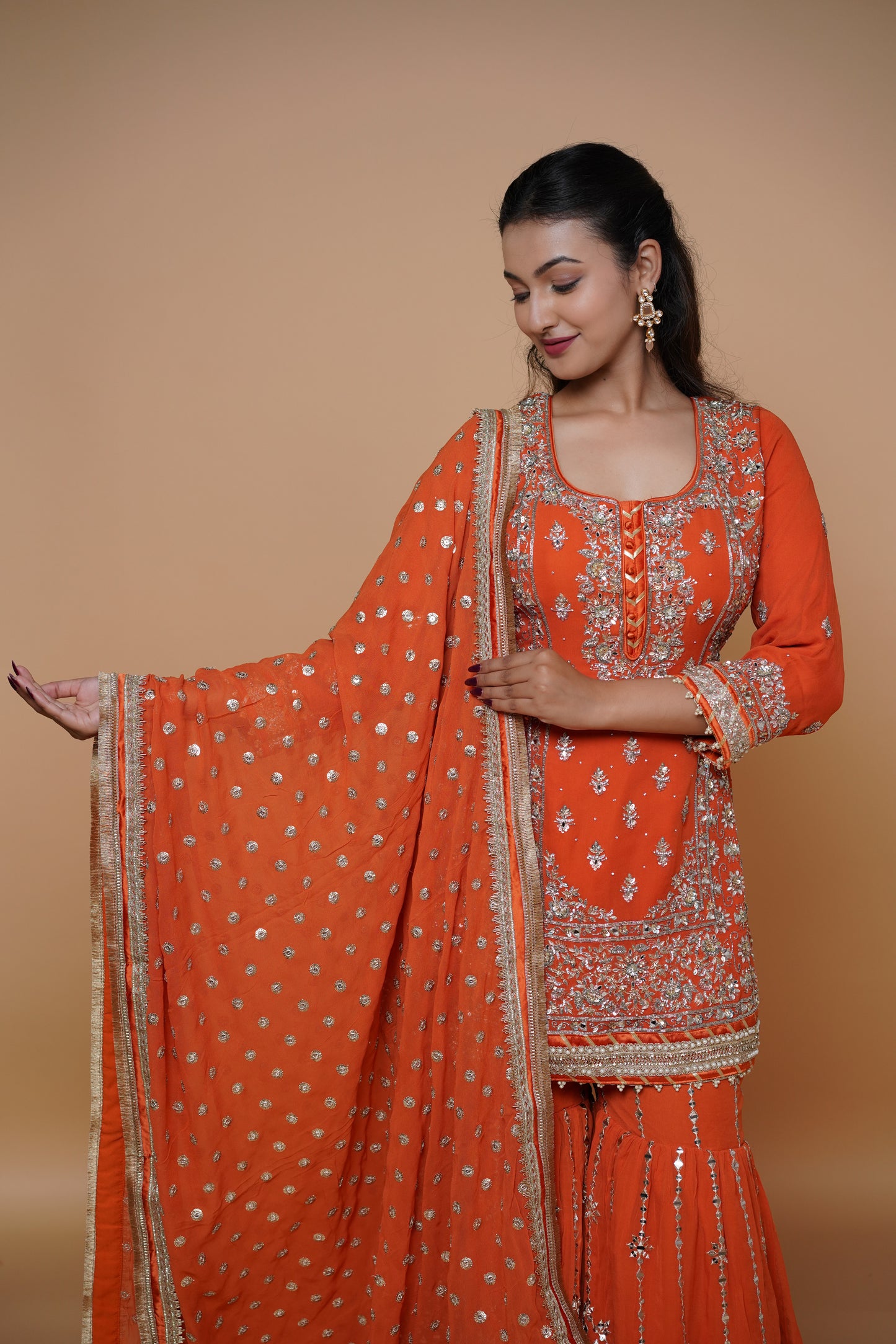 Rust Orange colour bridal sharara