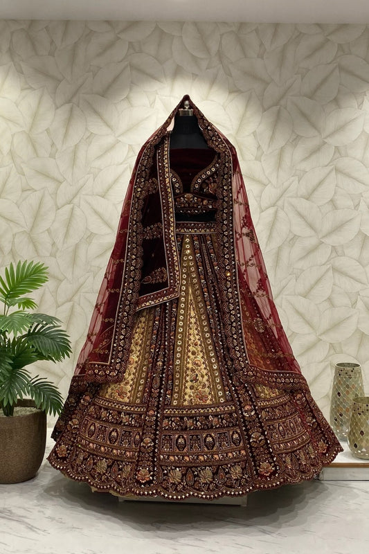 cream Leela Bridal Designer Lehenga with double dupatta and size customisation option available