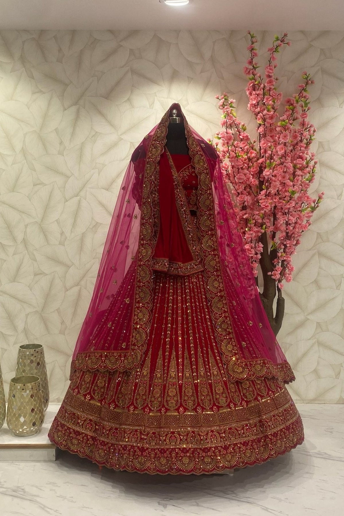 Rani Leela Bridal Designer Lehenga with double dupatta and size customisation option available