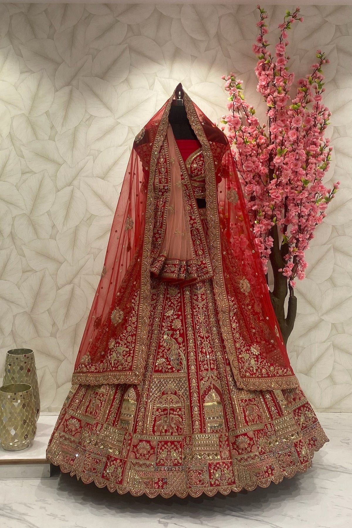 Red Bridal Designer Lehenga with double dupatta and size customisation option available