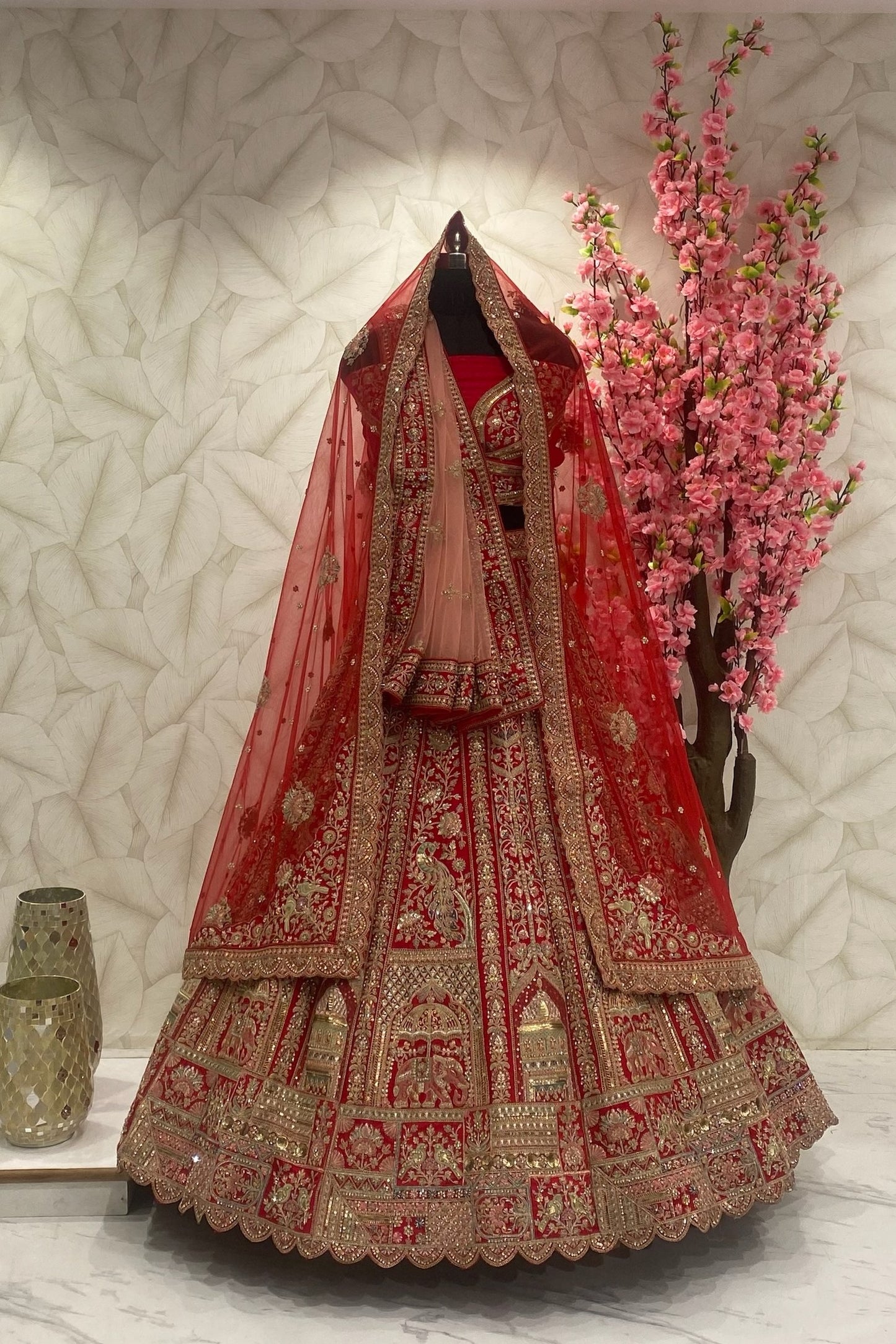 Red Bridal Designer Lehenga with double dupatta and size customisation option available