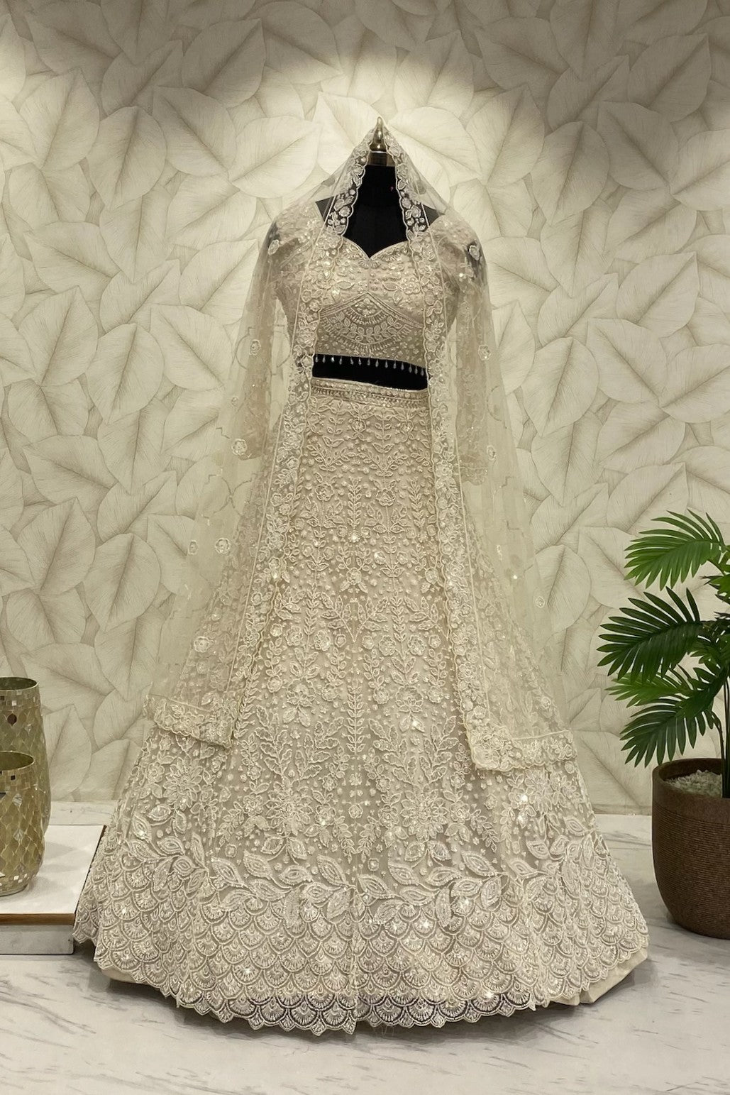 Ivory Dream Lehenga in heavy beads and cutdana work