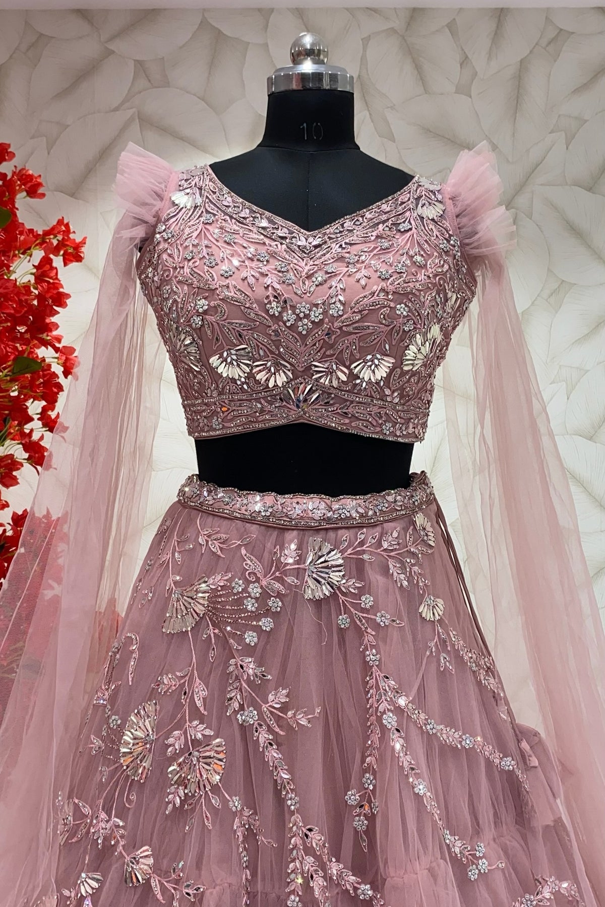 Pink lehenga with embroidery work for bridesmaid