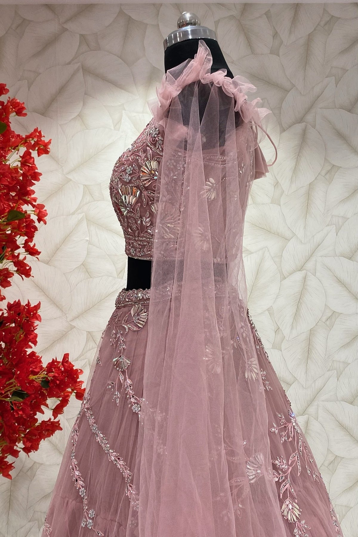 Pink lehenga with embroidery work for bridesmaid