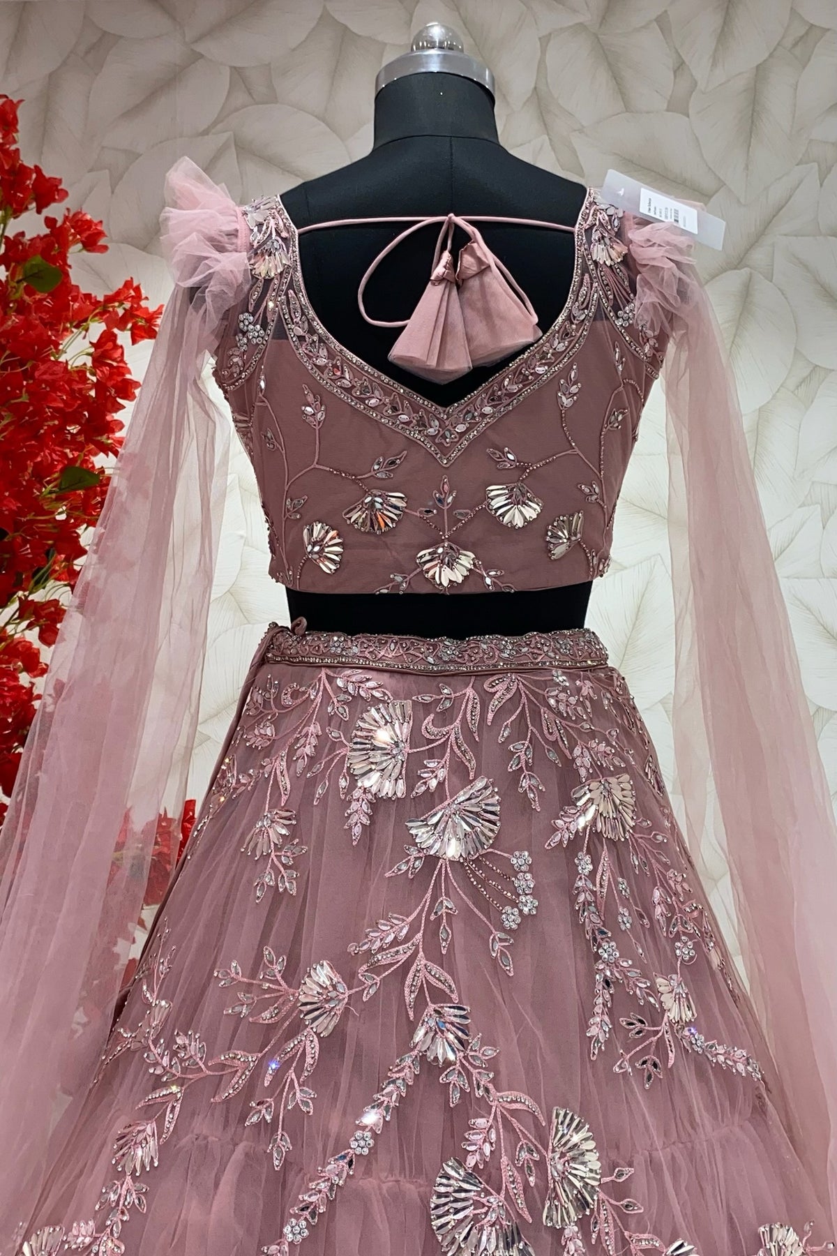 Pink lehenga with embroidery work for bridesmaid