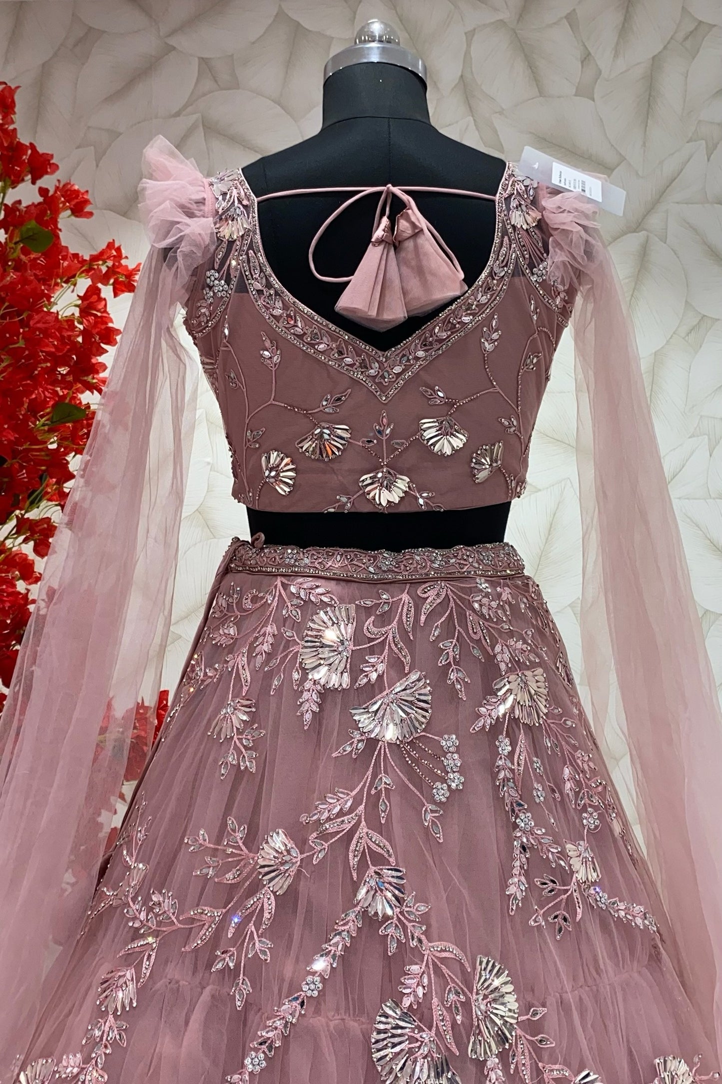 Pink lehenga with embroidery work for bridesmaid