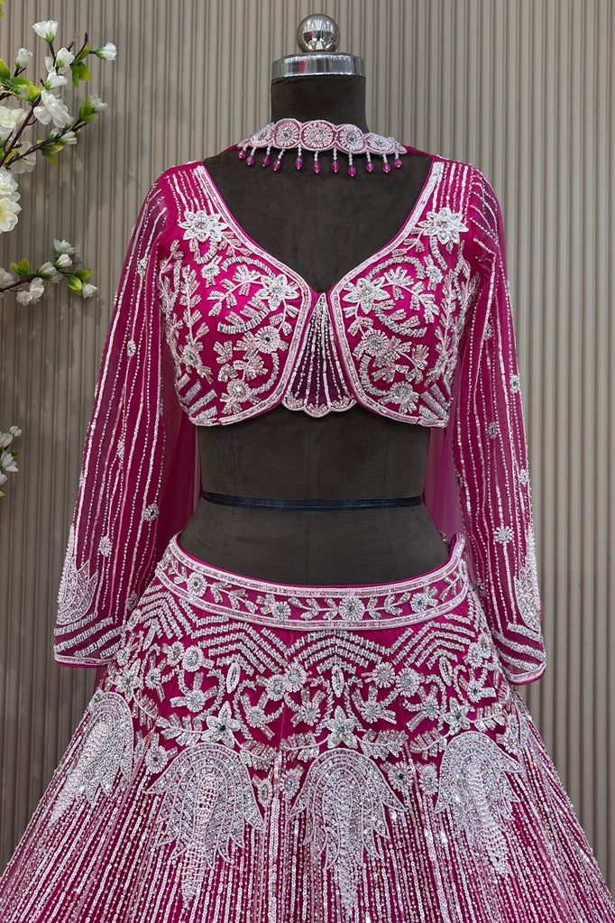 Hot Pink Ombré Luxury Lehenga | Heavy Cutdana & Poth Moti Work with Choker Dupatta