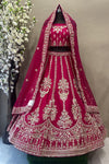 Coral pink zardoshi work bridal lehenga in semi stitched design with organza dupatta