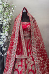 Bridal lehenga Designer piece in hot red colour