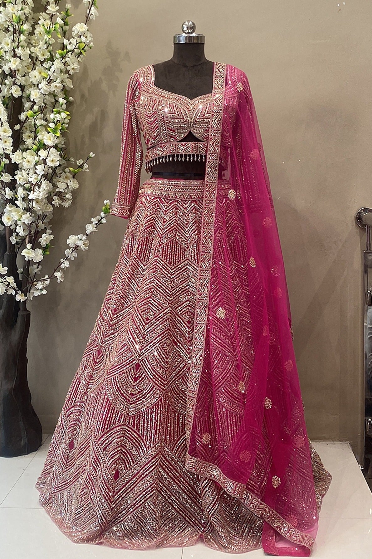 Designer Rani Lehenga Choli with Beads Work - Wedding & Bridesmaid Lehenga