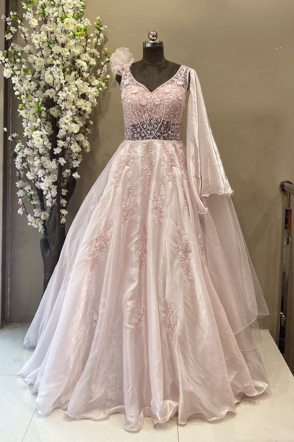 BABY PINK TISSUE ORGANZA GOWN