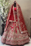 Bridal lehenga Designer piece in hot red colour