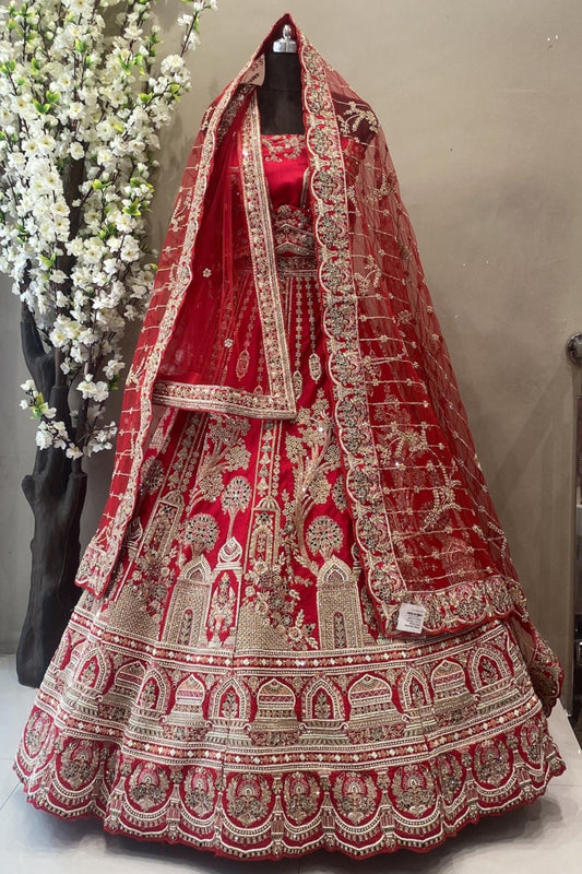 Bridal lehenga Designer piece in hot red colour