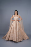 Beige Gold colour gown with long tail cut