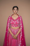 hot pink handwork lehenga with customisable options.