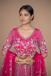 hot pink handwork lehenga with customisable options.