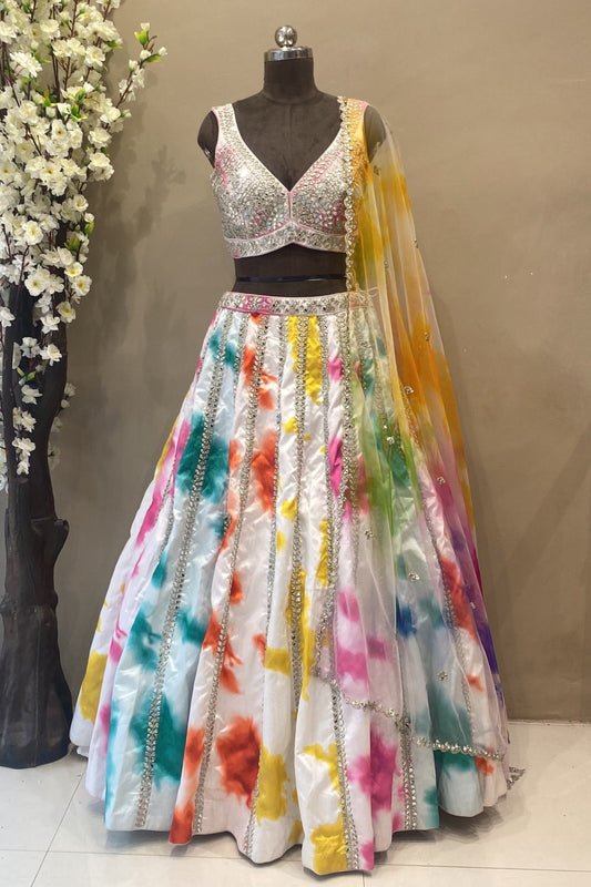 Carnival and Sangeet Theme Lehenga in tie-dye colour