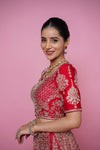 red silk fabric zardoshi lehenga.