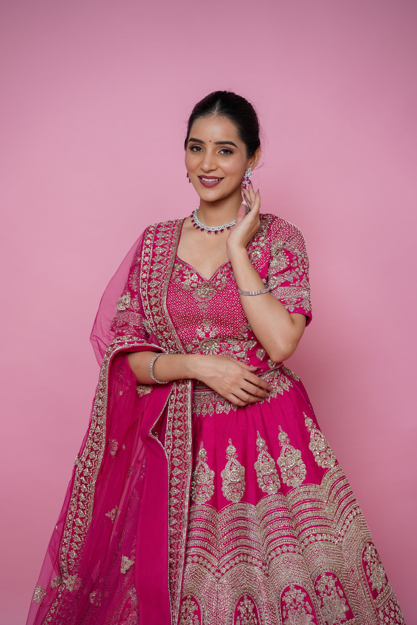 Rani Pink pure zardoshi bridal lehenga with colour and size customisation option available