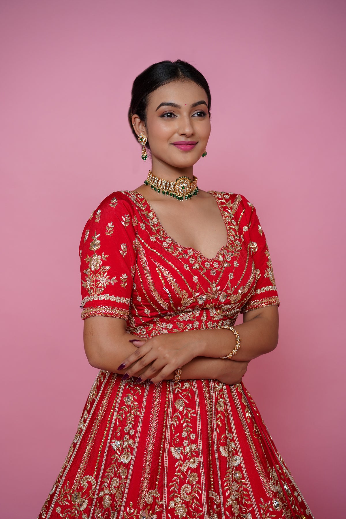 Classic Red Silk Designer Bridal Lehenga with Zarkan, Cutdana and Pearl Handwork